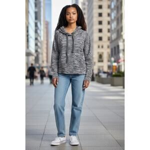 AllSaints Tygers Raglan Hoodie M Animal Print Gray Pullover Sweatshirt Cropped